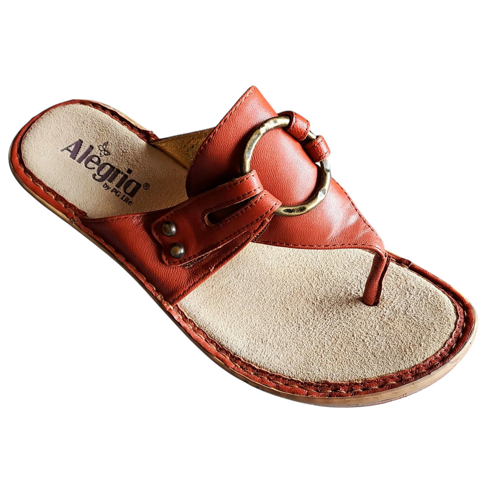 Alegria Lola Women's Cognac Brown Leather Wedge Thong Sandal Shoe Size 9 EU39